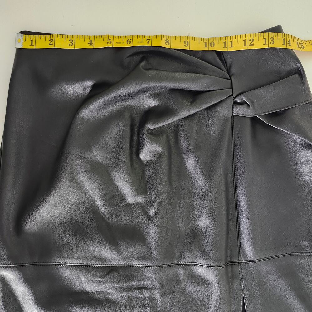 Reserved Black Faux Leather Pencil Midi Skirt with Ruched Feature US Size 4 - Picture 8 of 10